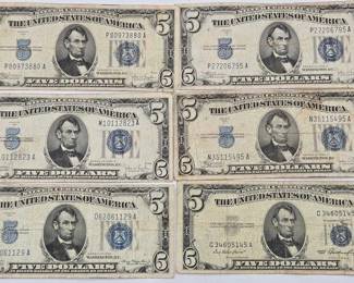 1230 6 $5 Silver Certificate Bills