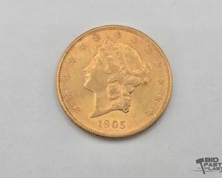 1008 1905 $20 Double Eagle Gold Coin, 1.18oz