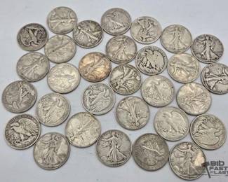 1516 30 Liberty Walking Half Dollars, 371g