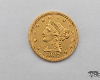 1024 1907 $2.50 Liberty Head Quarter Eagle Gold Coin, 0.15oz