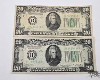 1212 2 Series 1934 $20 Dollar Banknotes