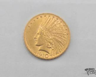1014 1910 $10 Indian Head Gold Eagle Coin, 0.59oz