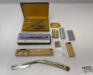 1936 Lighters, Straight Razor, Stamps, Pen Manicure Set