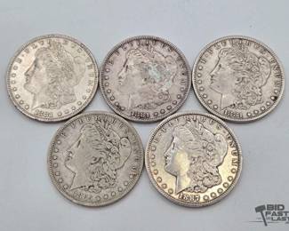 1386 5 San Francisco Mint Morgan Silver Dollars