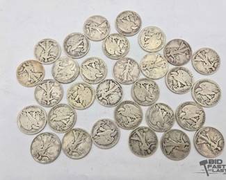 1520 30 Liberty Walking Half Dollars, 361g