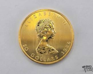 1040 1986 $50 Canadian Gold Maple Leaf Coin, 1oz