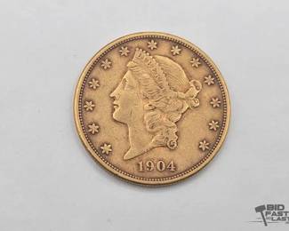 1004 1904 $20 Double Eagle Gold Coin, 1.18oz