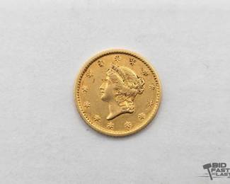 1032 1853 $1 Liberty Head Gold Coin, 0.06oz