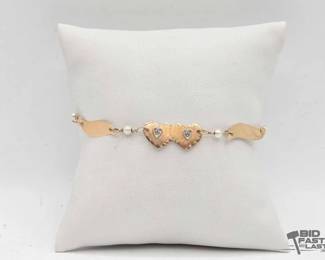 597 14k Gold Pearl Accent Heart Bracelet, 2.1g