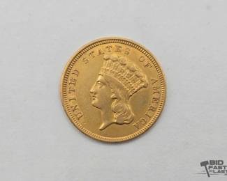 1020 1854 $3 Gold Indian Princess Head Coin, 0.18oz