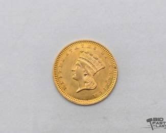 1030 1858 $1 Indian Princess Head Gold Coin, 0.06oz