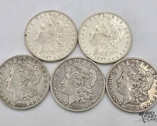 1330 5 1887 Morgan Silver Dollars