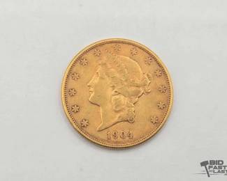 1006 1904 $20 Double Eagle Gold Coin, 1.18oz