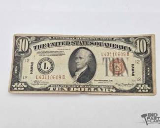 1206 Hawaii Stamped Series 1934 $10 Dollar Banknote