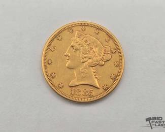 1018 1885 $5 Liberty Head Gold Coin, 0.30oz