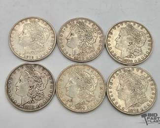 1348 6 Philadelphia Morgan Silver Dollars