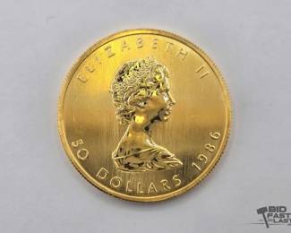 1042 1986 $50 Canadian Gold Maple Leaf Coin, 1oz