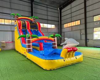 (1) Unused Beach Themed Commerical Inflatable Bounce House Water Slide Combo | 29.8 x 10 x 18ft | Blower Included