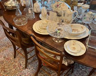 Louvain Spade Copeland China, Maple Victorian Dining table and chairs, and Karaston Wool area rug