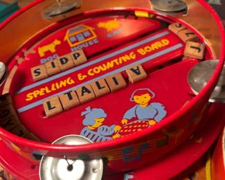 Vintage Children's "Spelling & Counting Board" and Tambourine