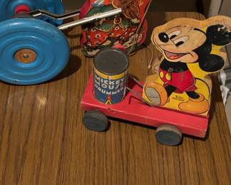 Fisher-Price Disney Mickey Mouse Little Drummer Pull Toy and Vintage Gong Bell Toy