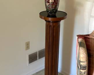 Wooden Vase Stand w/ Decorative Vintage Vase