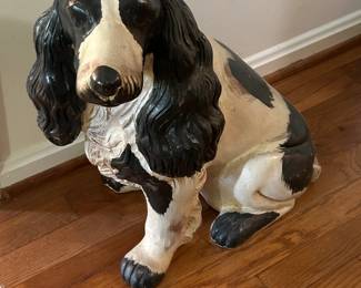 Midcentury Black and White Ceramic Spaniel Dog Sculpture
