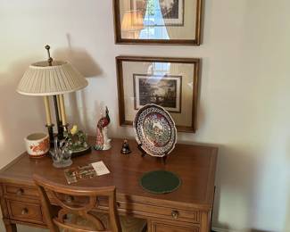 Antique Wooden Desk w/ Decor Pieces
