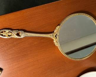 Antique Gold Toned Hand Mirror