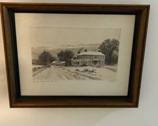 Framed Etching "Home of Ralph Waldo Emerson" by J. Fagan