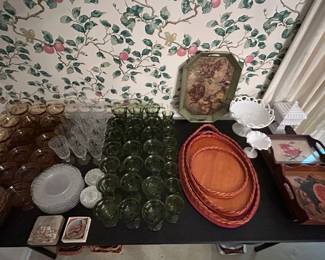 Assorted Vintage Glassware and Serving Trays