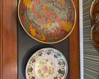 Decorative Brass Footed Bowl and Asian Porcelain Bowl