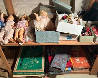 Assorted Vintage Dolls from the 1950's and 1960's and Board Games from the 1940's-1960's.