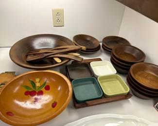Wood Serving Bowls, Serving Tray and Mixing Bowls
