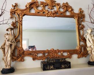 Gorgeous Mirror with grapes! Notice the boxes and Asian Figurines!