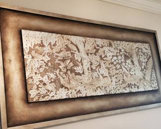 This picture is made entirely of wood. It is 3D with the patterning and framing at different levels. It speaks!