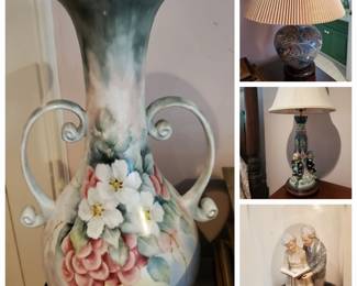 The vase is gorgeous! Cloisonné lamp, Vintage three monkeys lamp (unusual to find in a lamp, usually a vase), and a figurine to honor that special couple.