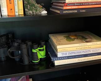 Books, binoculars
