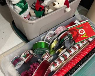 Wrapping paper, ribbon, stuffed animals