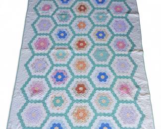 Vintage Grandmother's Flower Garden Patchwork Quilt