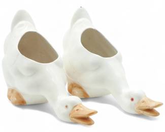 Vintage Kintsugi Pair of White Duck Planters