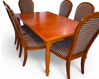 Extendable Dining Table Set with Six Gingham Chairs