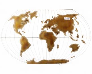 Broen Curtis Jere Style Metal World Map Wall Sculpture
