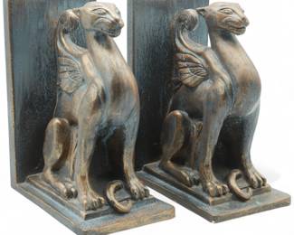 Egyptian Cat Bookends in Patinated Bronze Finish