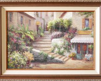 Framed Oil Painting of European Scenery by Rosa Chavez
