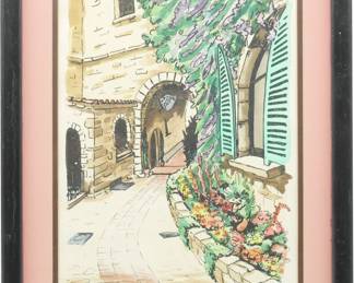 Framed Halontan Signed Etching of Èze Village
