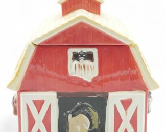 1980s Ceramic Barn-Shaped Cookie Jar w/ Removable Roof