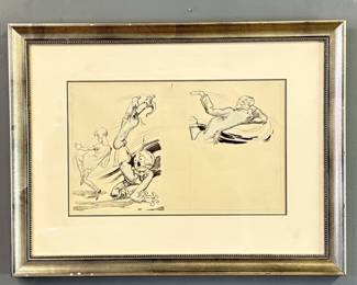 John R. Neill Original Ink & Watercolor Art Of The Scarecrow, Trot & The Wizard From The Wizard Of Oz Series