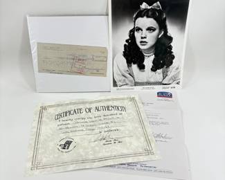 Judy Garland As Dorothy Gale In Wizard Of Oz Studio Photo And Judy Garland Signed Check