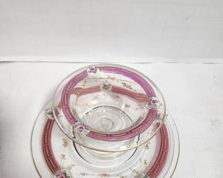 hand painted glass antique 2 piece serving set